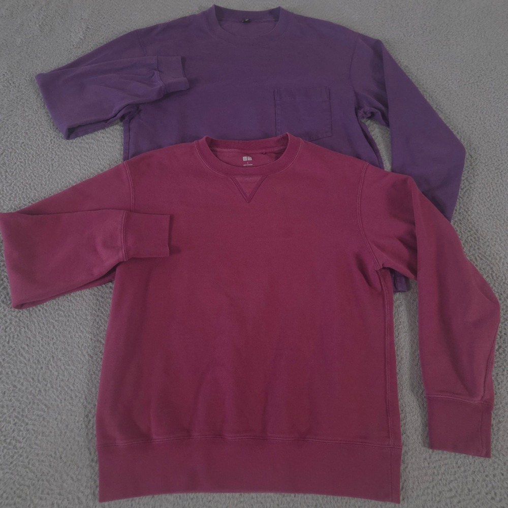 LOT OF 2 Uniqlo Shirts Mens L Multi Pocket Tee Crewneck Sweatshirt Cotton Blend